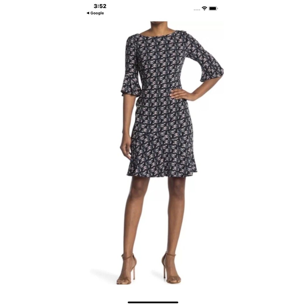 BODEN Flippy Jersey Dress UK 10 US 6 Floral Print  Black Pink  Career Work Knee